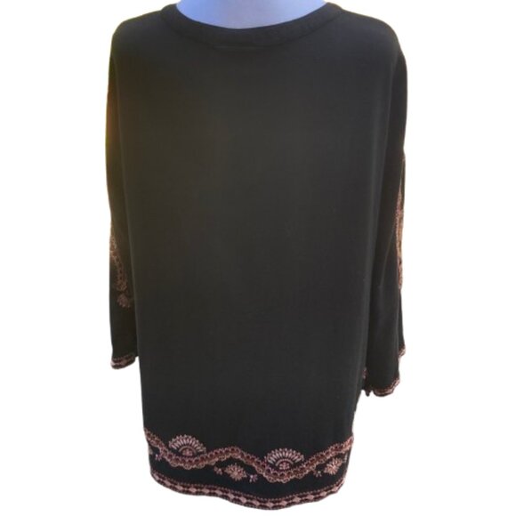 J. Jill Black Embroidered Tunic Top Pull-over V Neck Boho Tan Pink Floral, sz XL - Picture 6 of 10